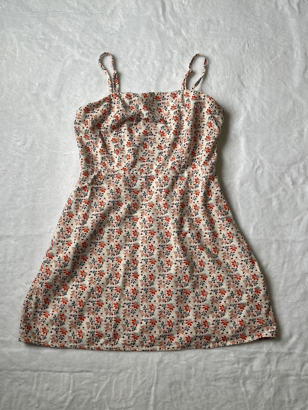 Cotton On Cream Mini Dress with Red & Blue Floral Print